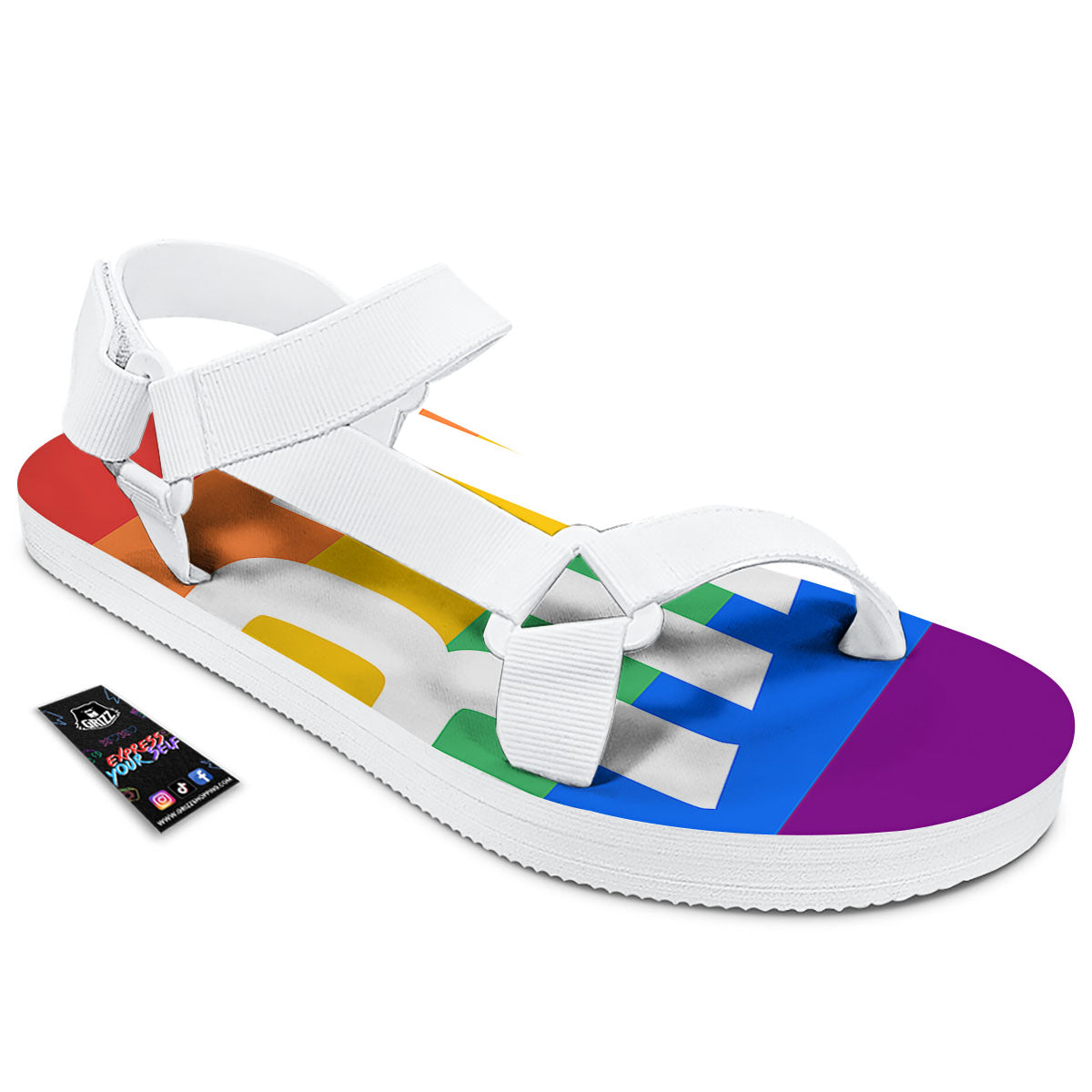 LGBT Pride Flag Pattern Print White Open Toe Sandals-grizzshop