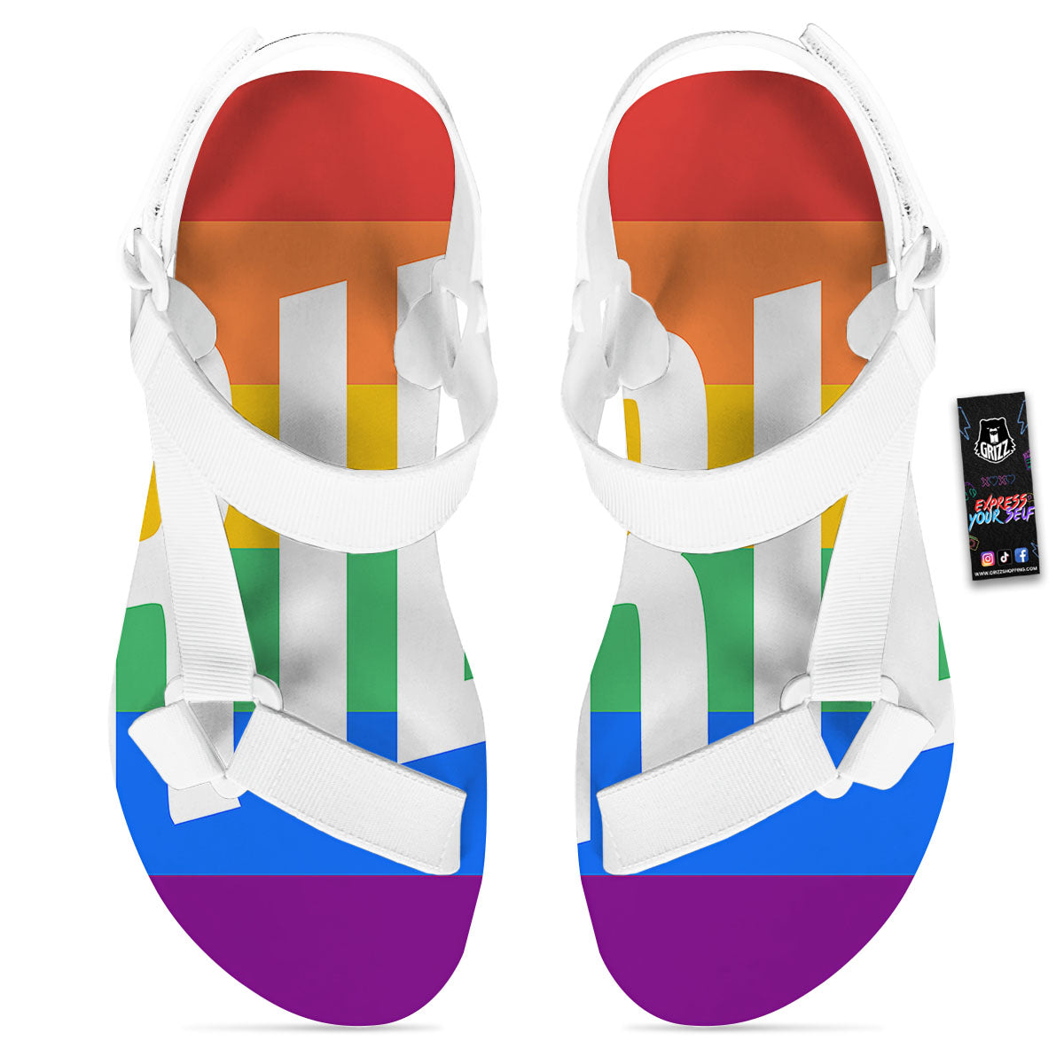 LGBT Pride Flag Pattern Print White Open Toe Sandals-grizzshop