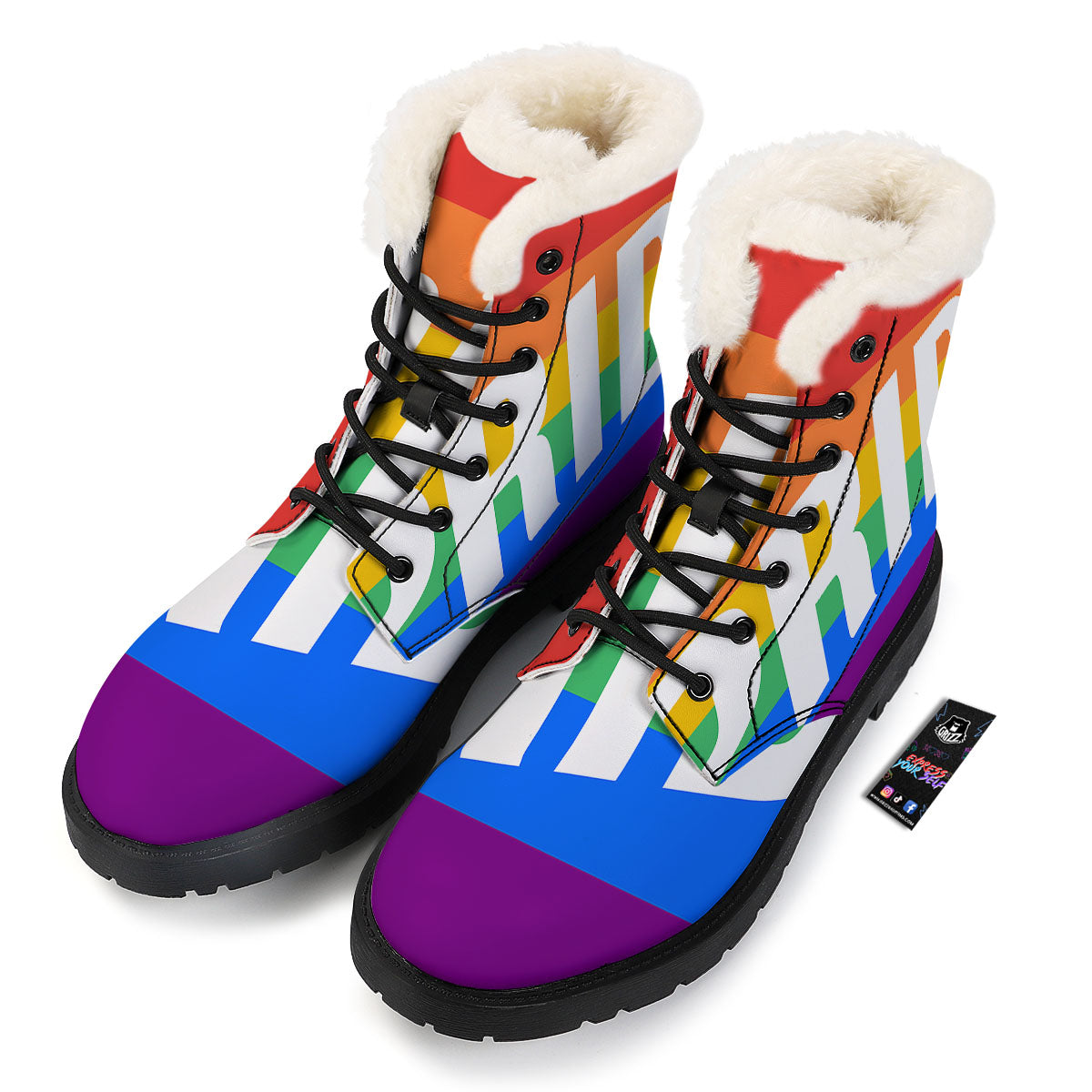 LGBT Pride Flag Pattern Print Winter Boots-grizzshop