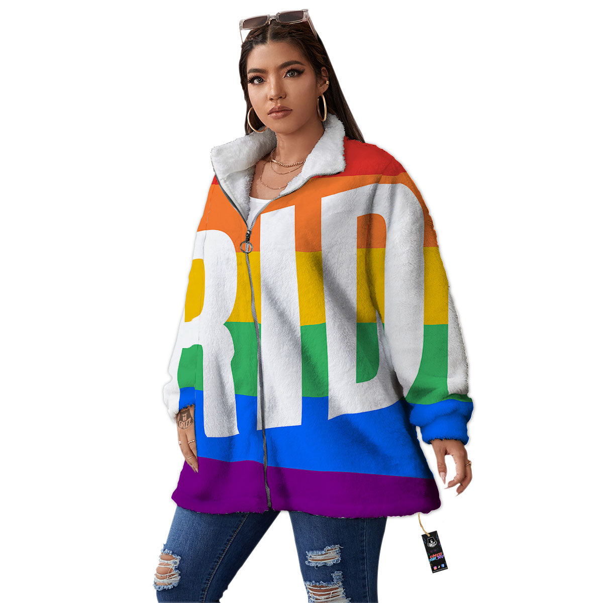 LGBT Pride Flag Pattern Print Women's Sherpa Jacket-grizzshop