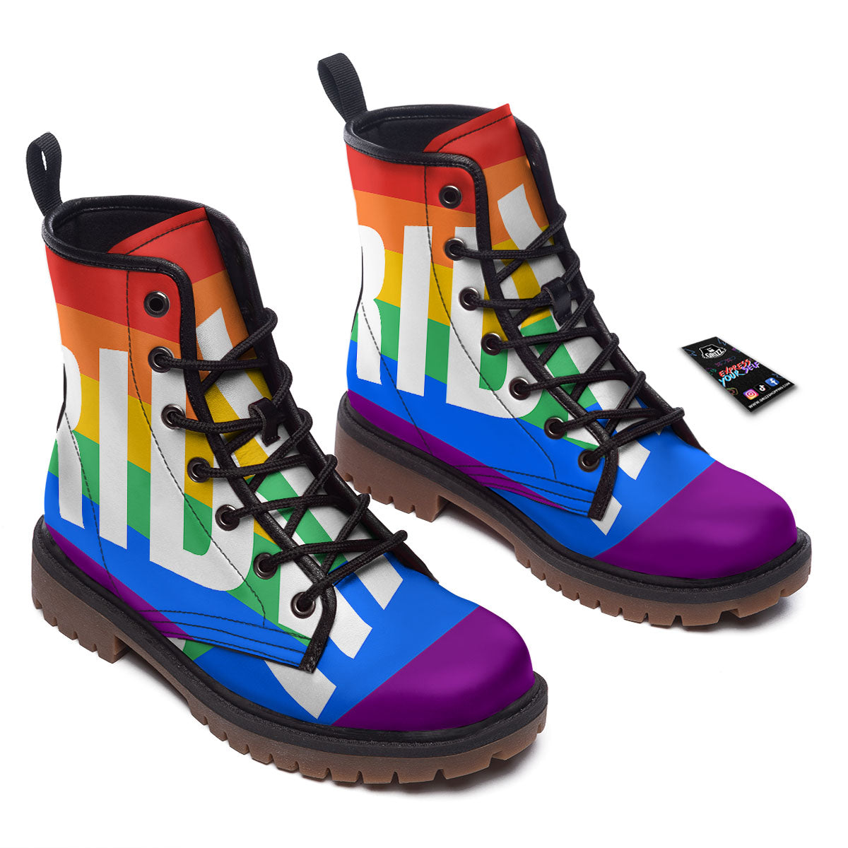 LGBT Pride Flag Pattern Print Work Boots-grizzshop