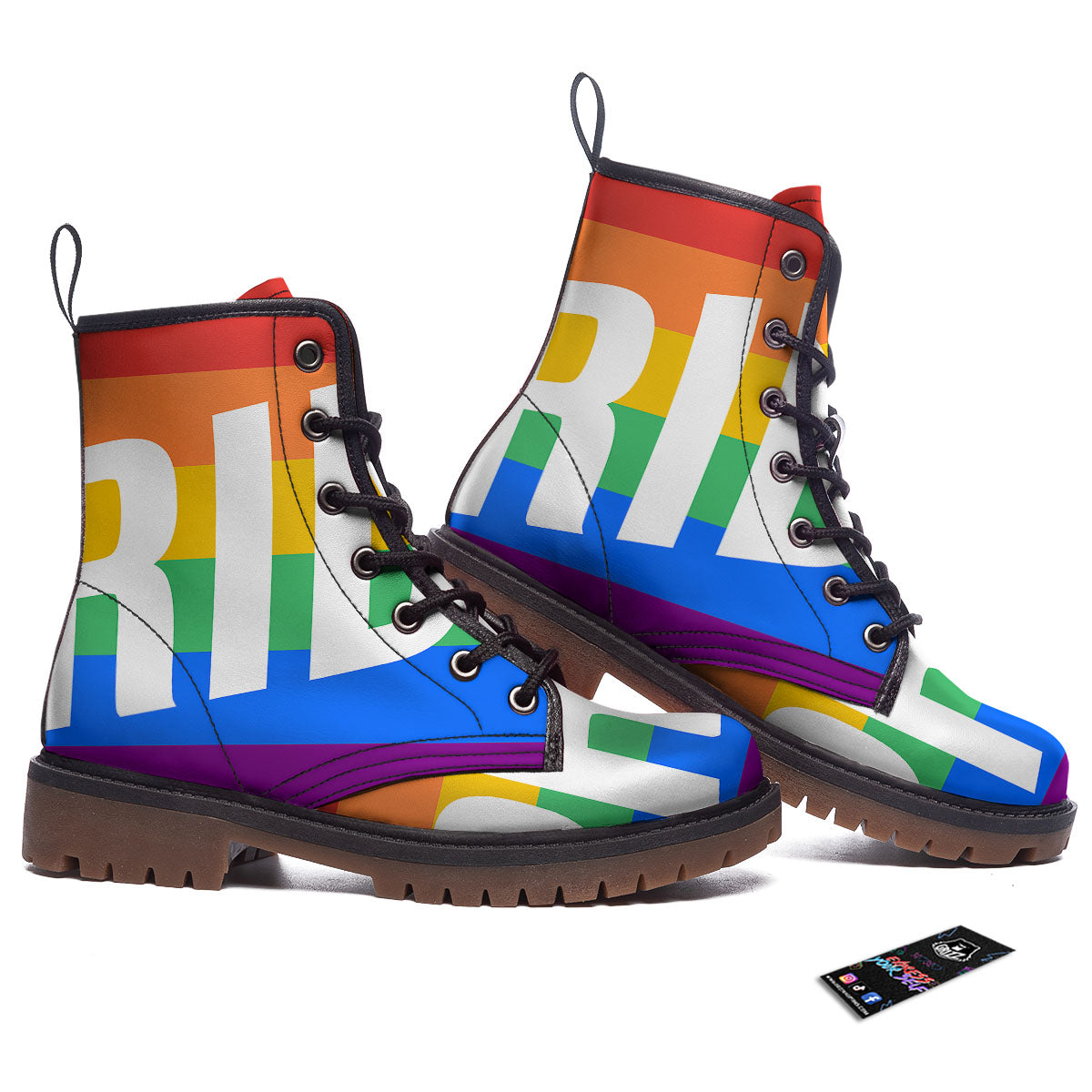 LGBT Pride Flag Pattern Print Work Boots-grizzshop