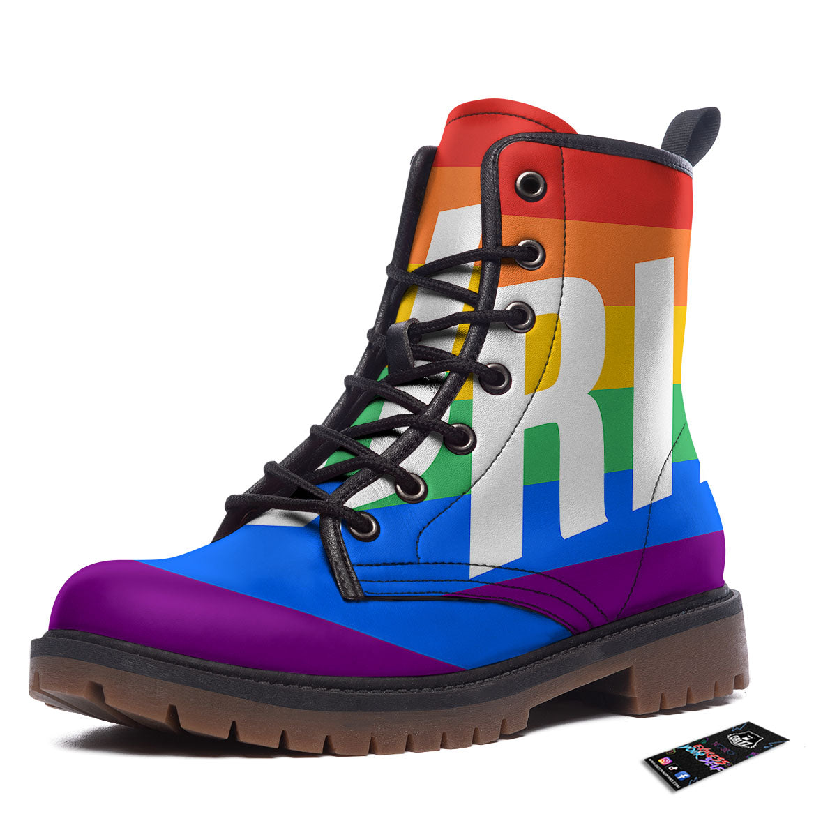 LGBT Pride Flag Pattern Print Work Boots-grizzshop