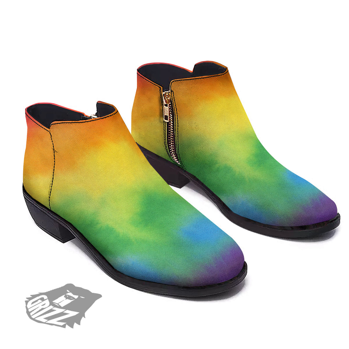 LGBT Pride Watercolor Rainbow Print Ankle Boots-grizzshop