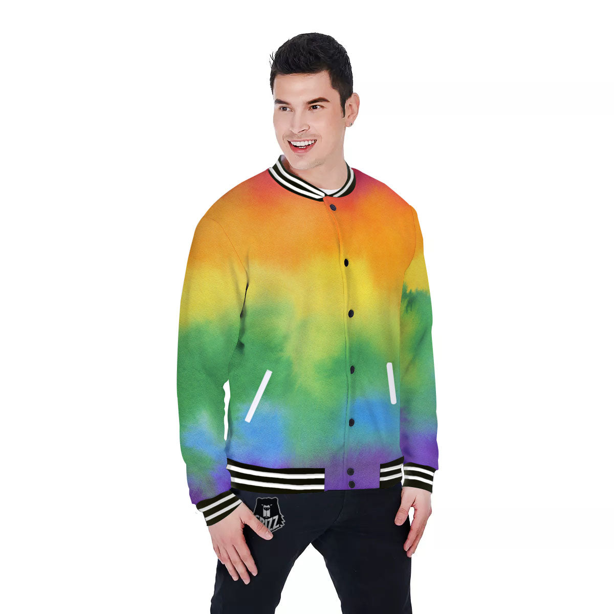 LGBT Pride Watercolor Rainbow Print Baseball Jacket-grizzshop