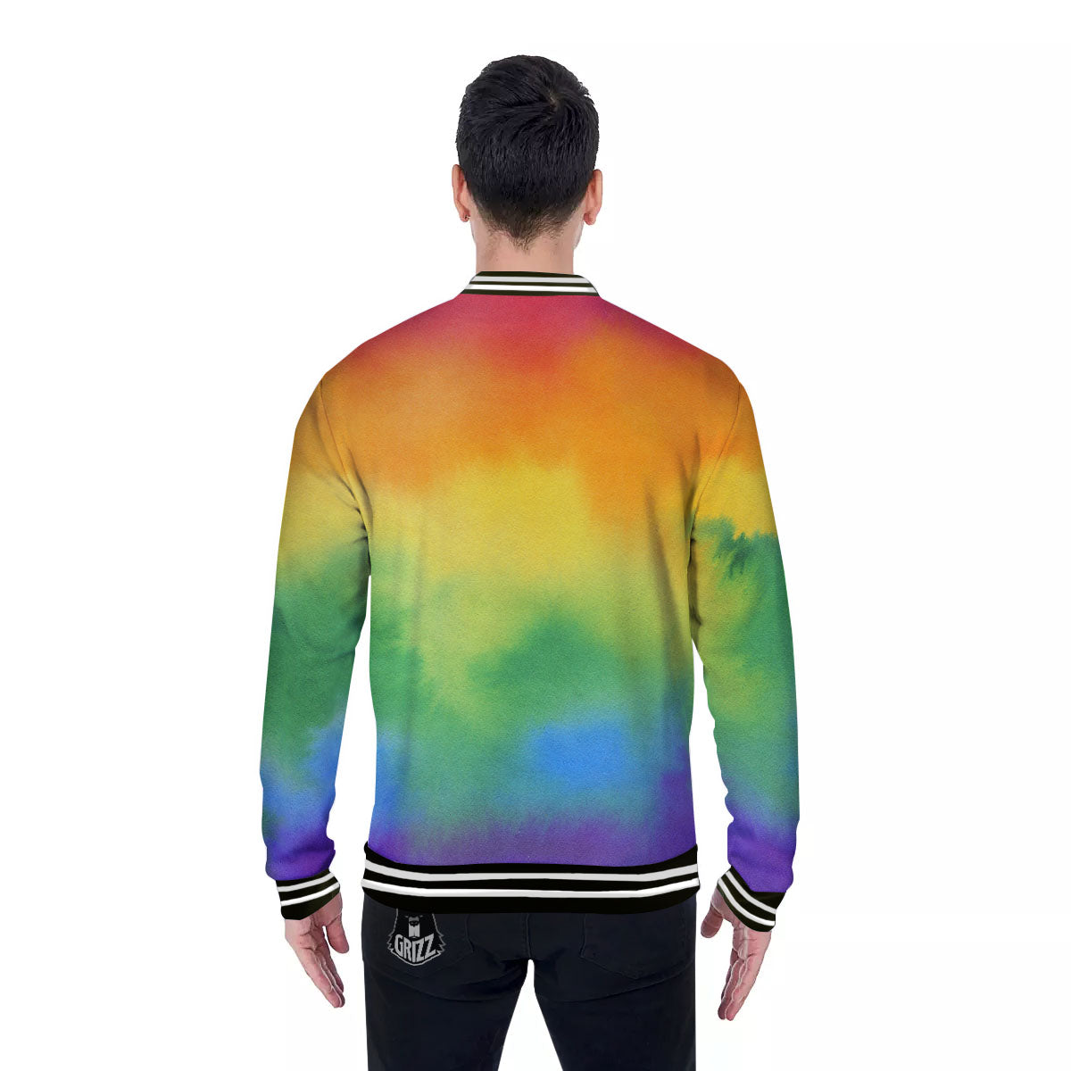 LGBT Pride Watercolor Rainbow Print Baseball Jacket-grizzshop