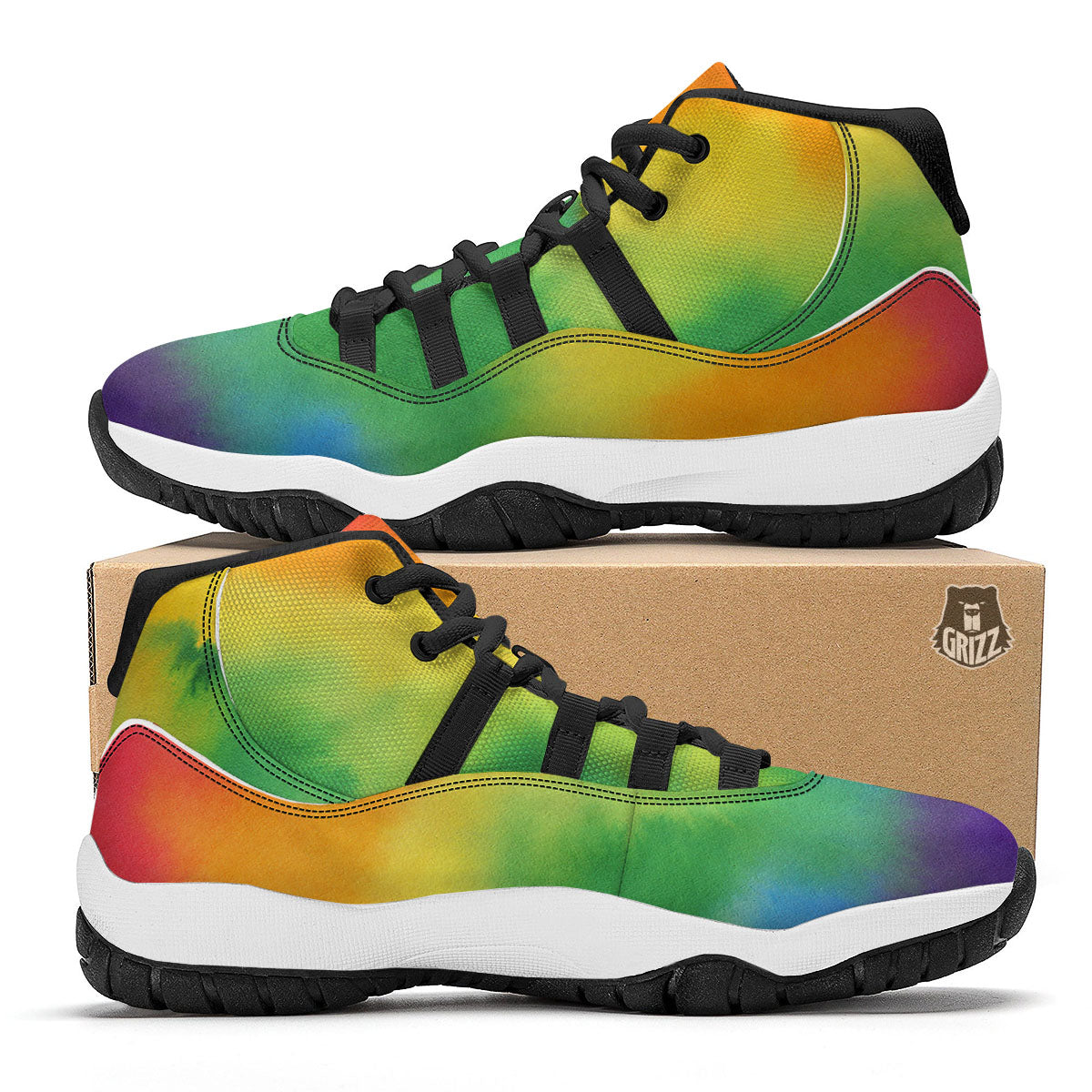 LGBT Pride Watercolor Rainbow Print Black Bball Shoes-grizzshop