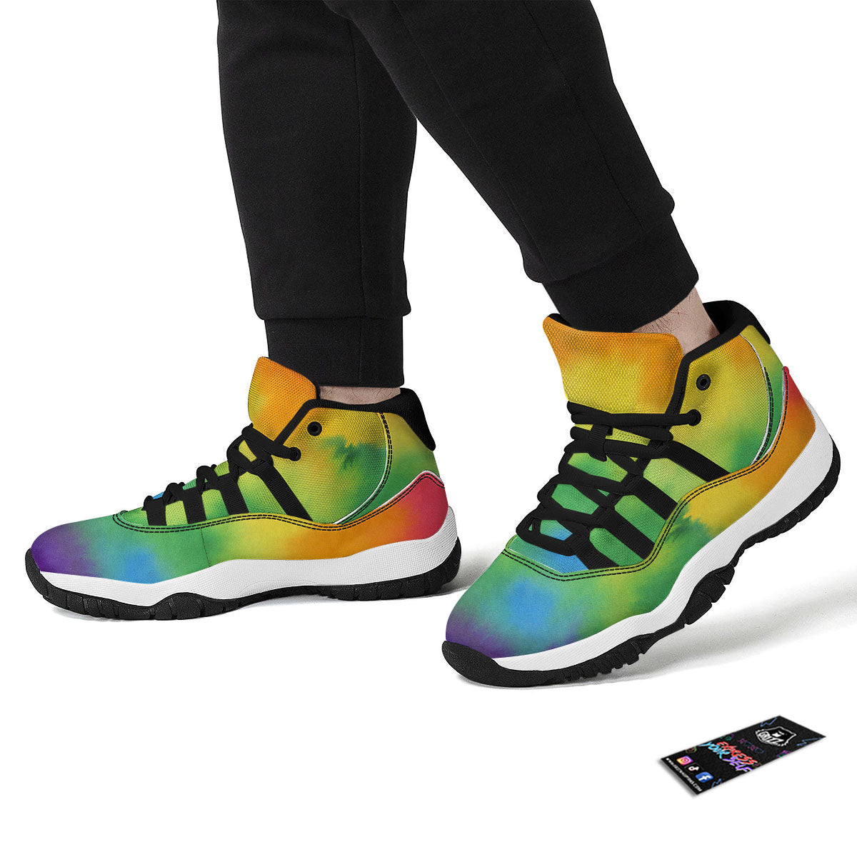 LGBT Pride Watercolor Rainbow Print Black Bball Shoes-grizzshop