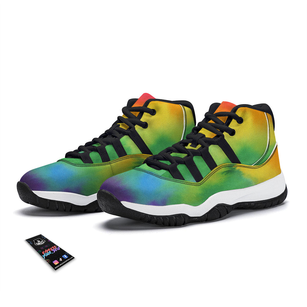 LGBT Pride Watercolor Rainbow Print Black Bball Shoes-grizzshop