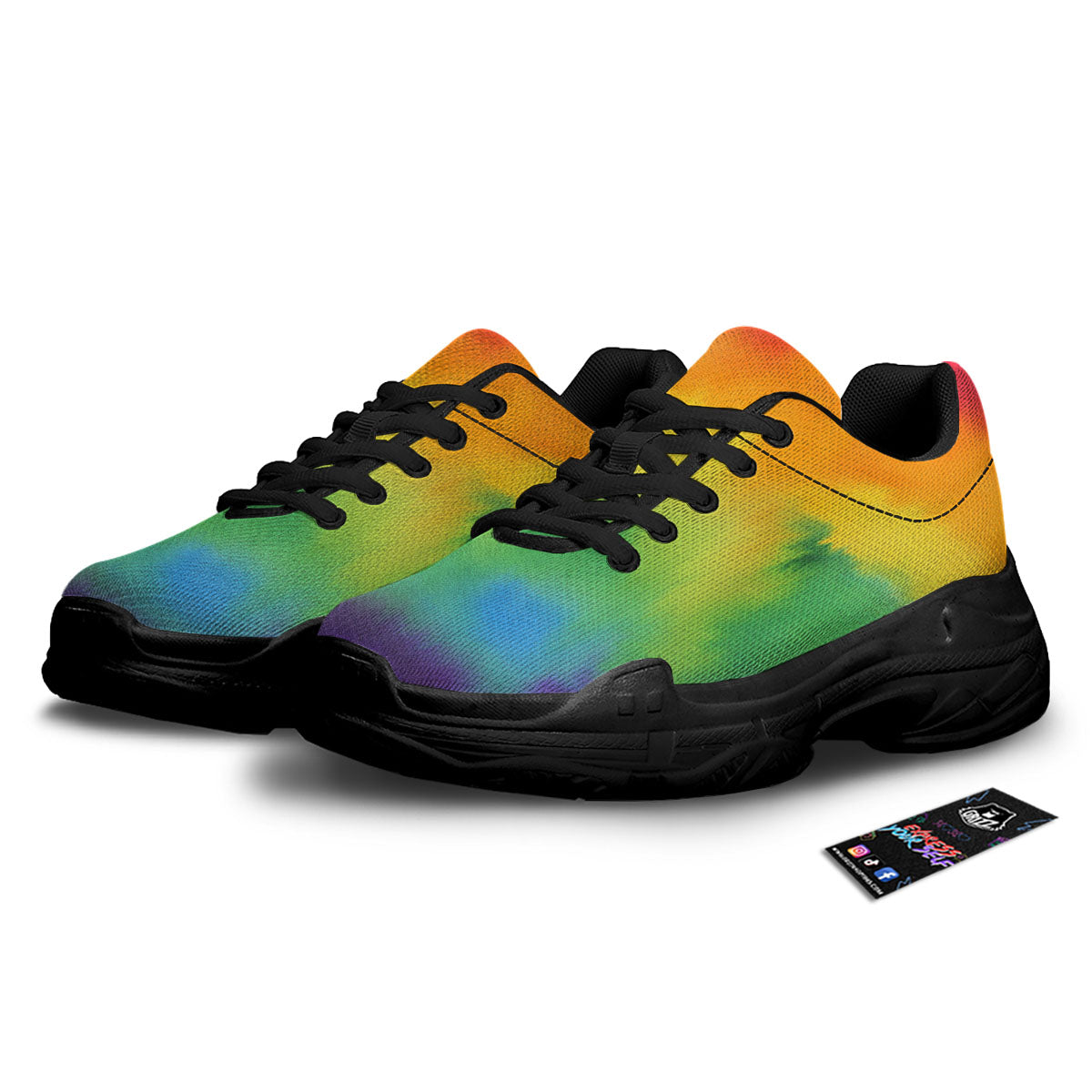 LGBT Pride Watercolor Rainbow Print Black Chunky Shoes-grizzshop