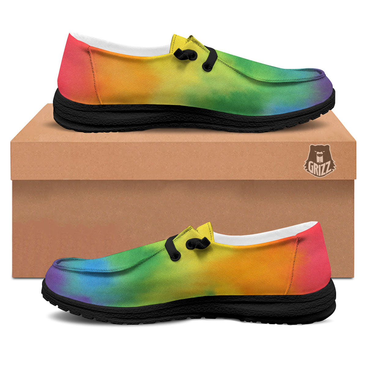 LGBT Pride Watercolor Rainbow Print Black Loafers-grizzshop