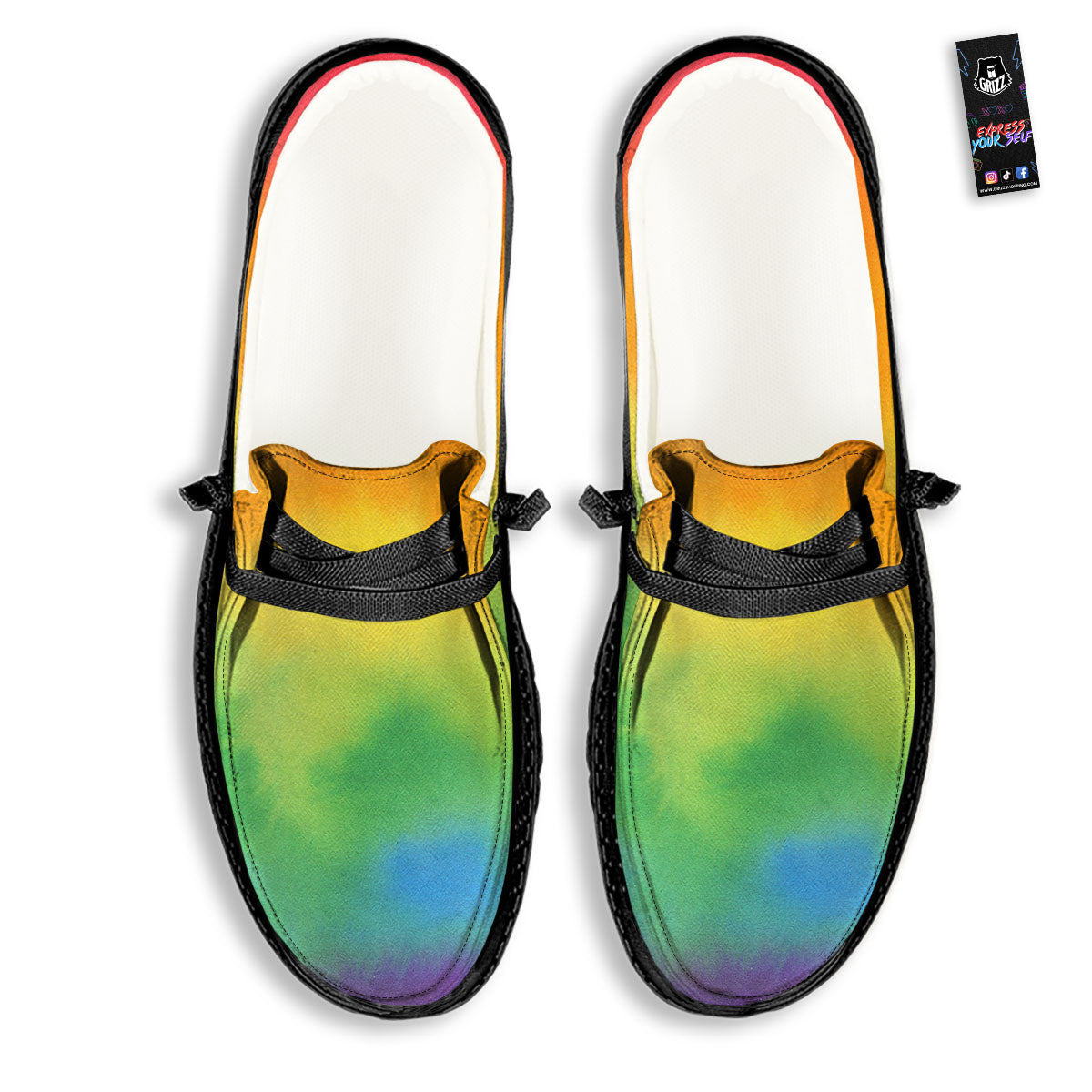 LGBT Pride Watercolor Rainbow Print Black Loafers-grizzshop