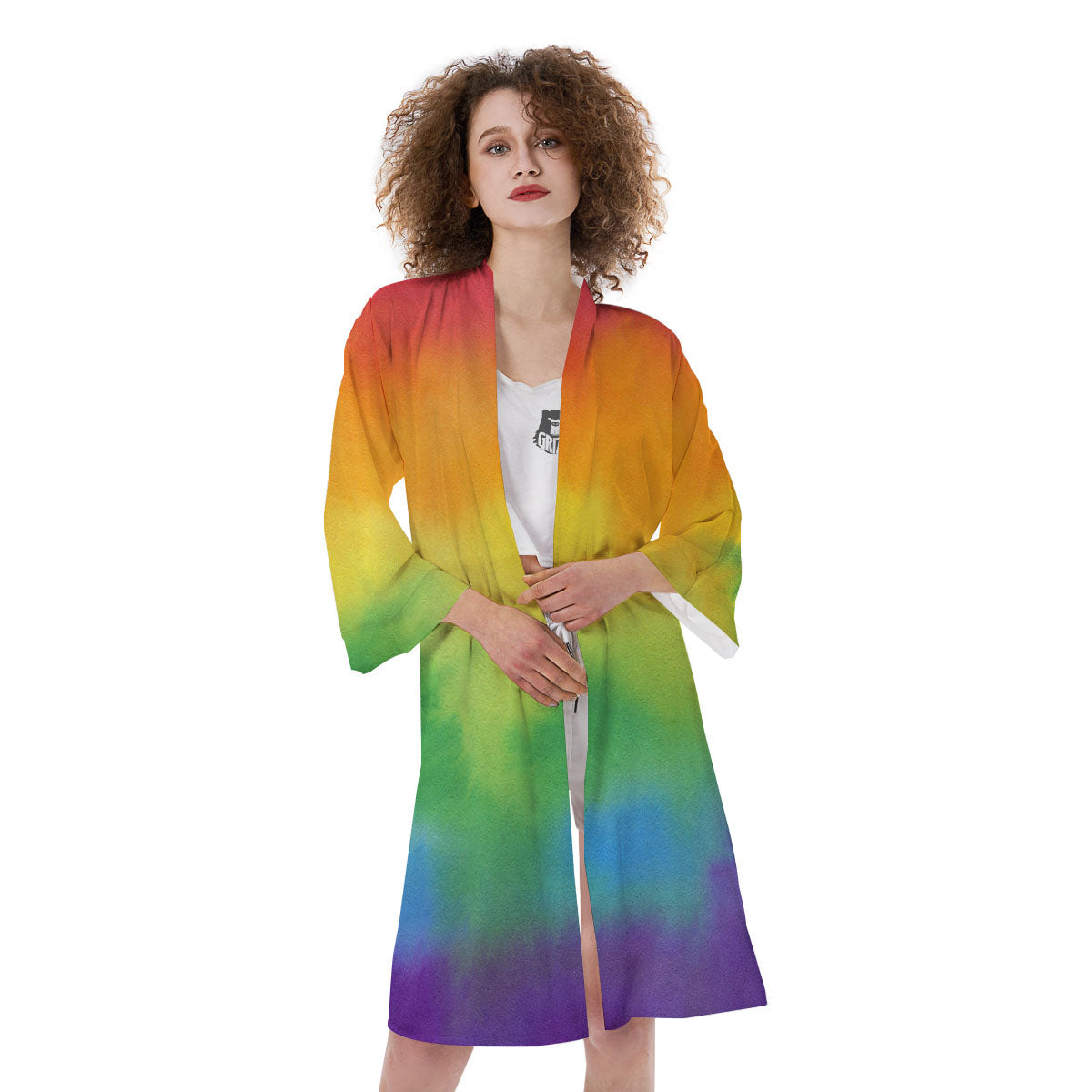 LGBT Pride Watercolor Rainbow Print Kimono-grizzshop