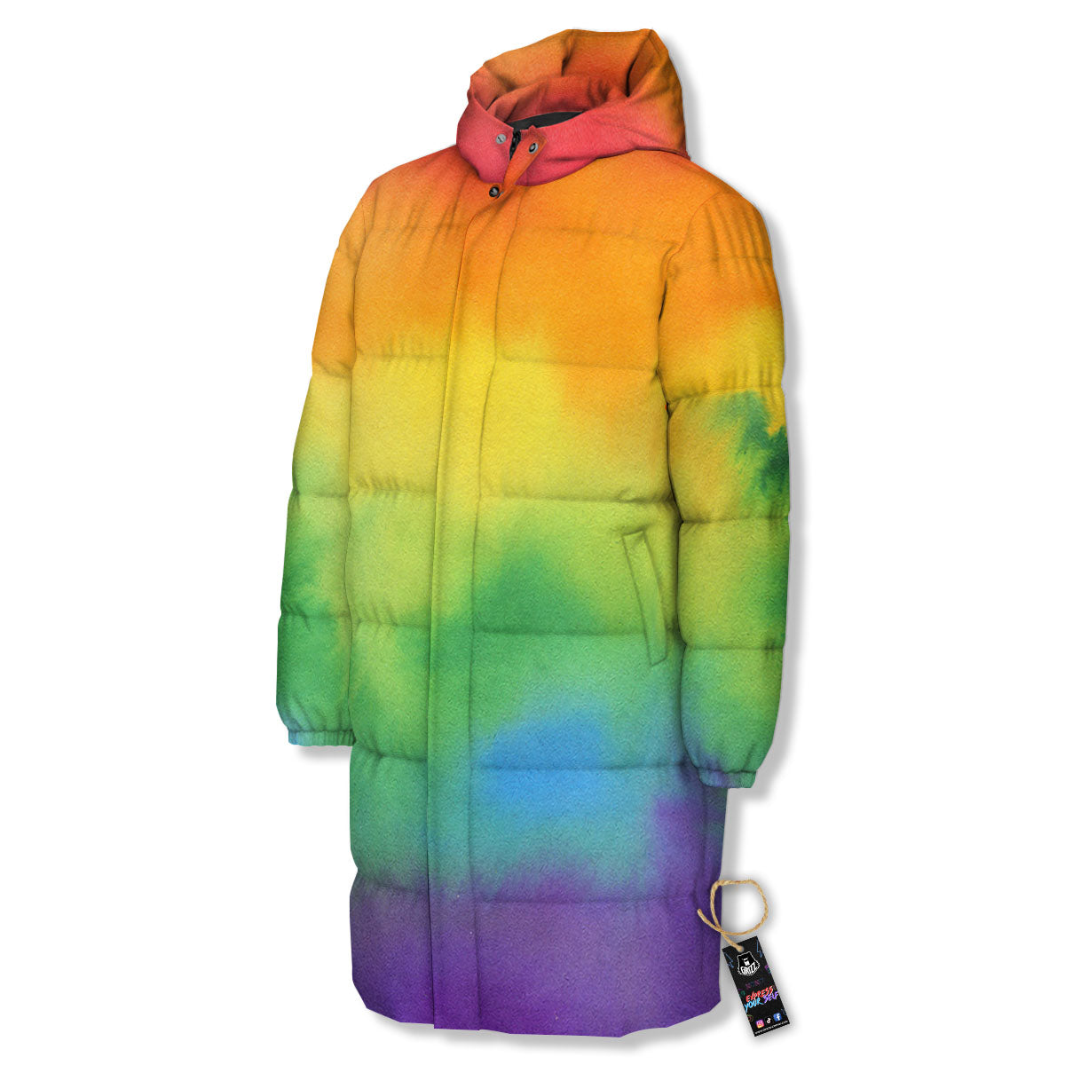 LGBT Pride Watercolor Rainbow Print Long Down Jacket-grizzshop