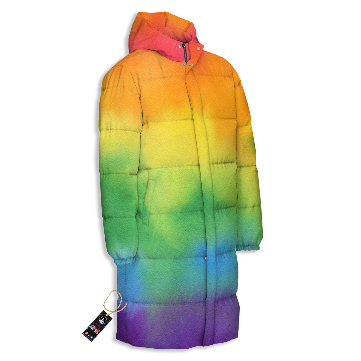 LGBT Pride Watercolor Rainbow Print Long Down Jacket-grizzshop