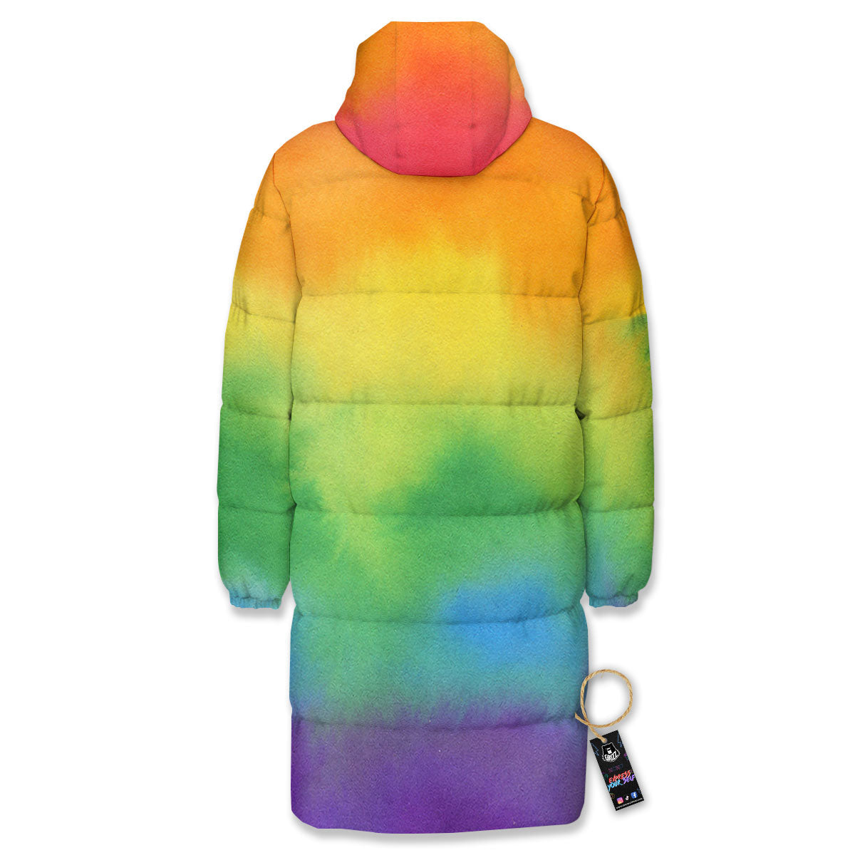 LGBT Pride Watercolor Rainbow Print Long Down Jacket-grizzshop