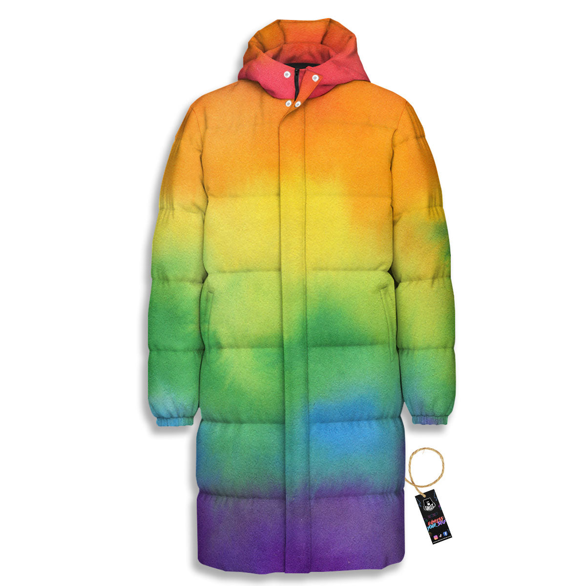 LGBT Pride Watercolor Rainbow Print Long Down Jacket-grizzshop