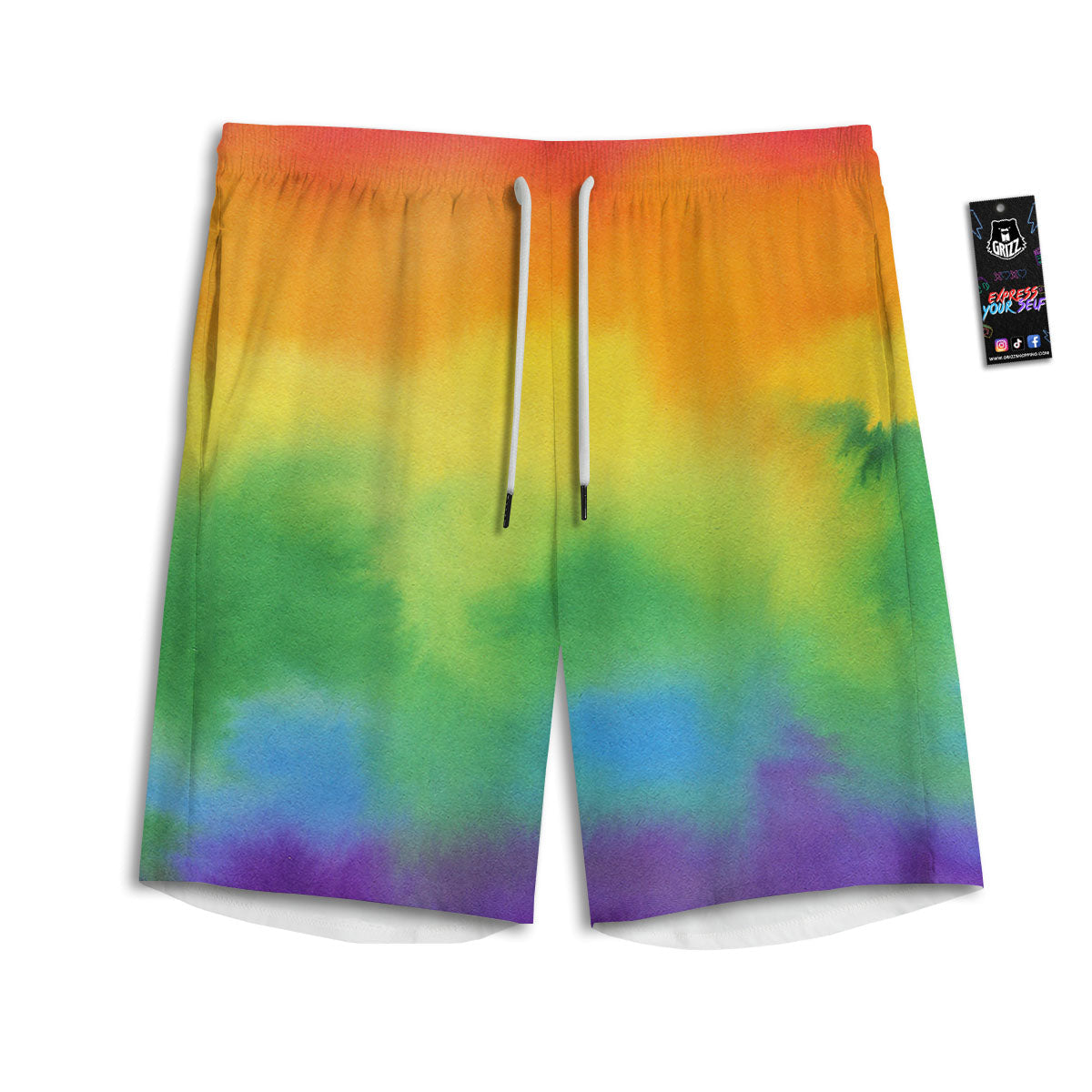 LGBT Pride Watercolor Rainbow Print Men's Athletic Shorts