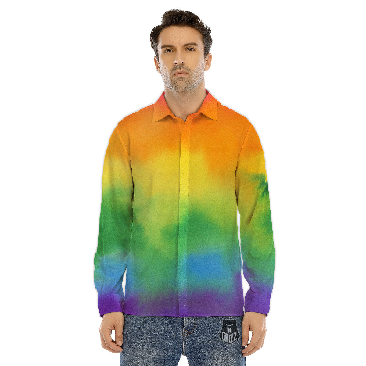 LGBT Pride Watercolor Rainbow Print Men's Dress Shirts-grizzshop