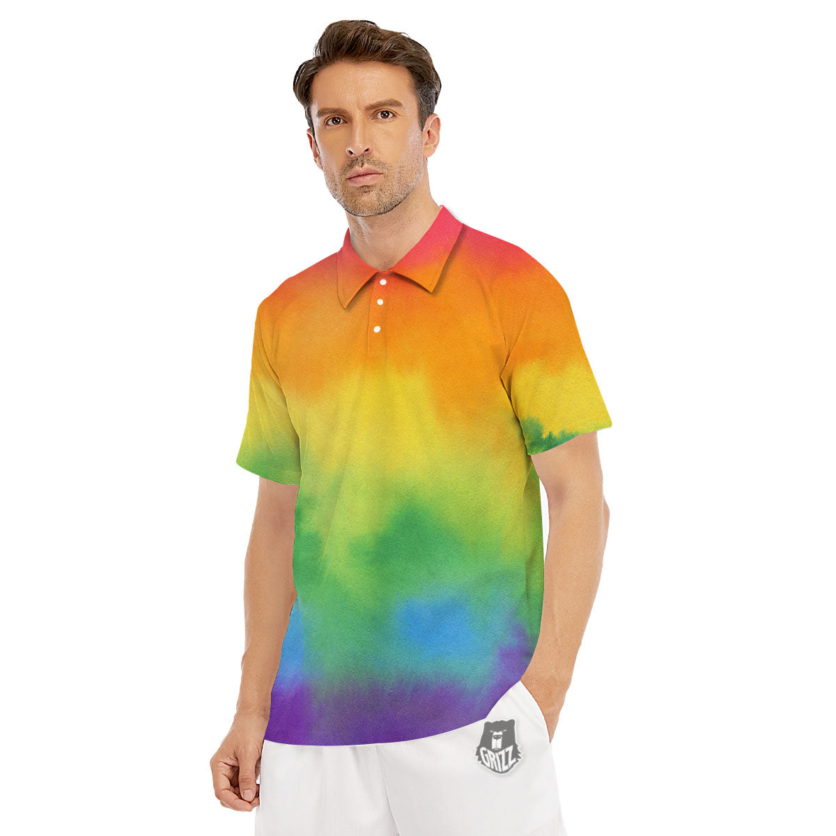 LGBT Pride Watercolor Rainbow Print Men's Golf Shirts-grizzshop