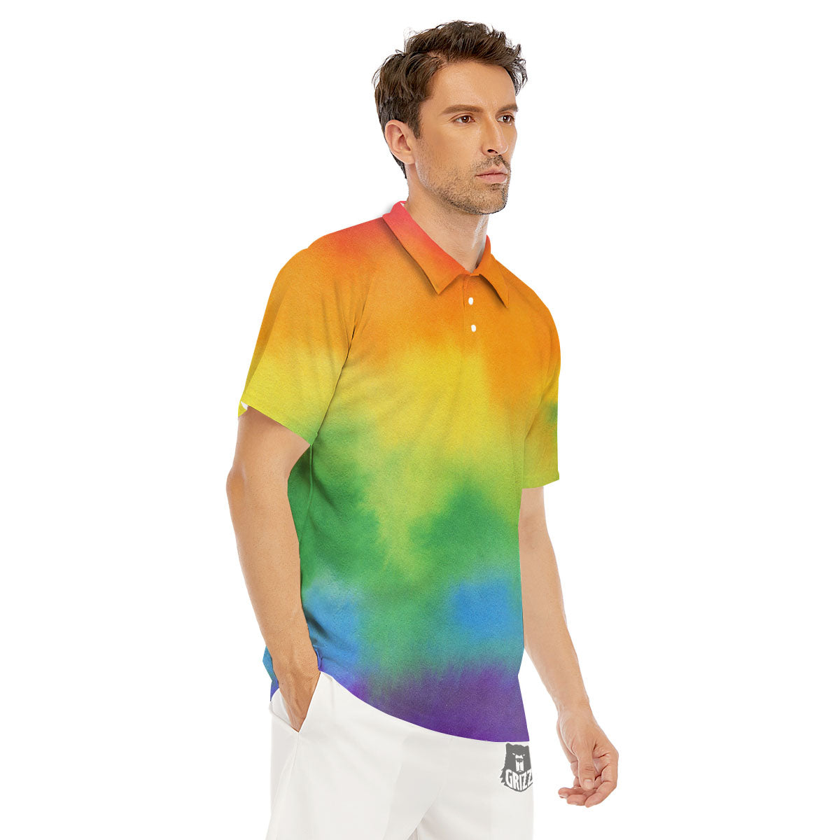 LGBT Pride Watercolor Rainbow Print Men's Golf Shirts-grizzshop