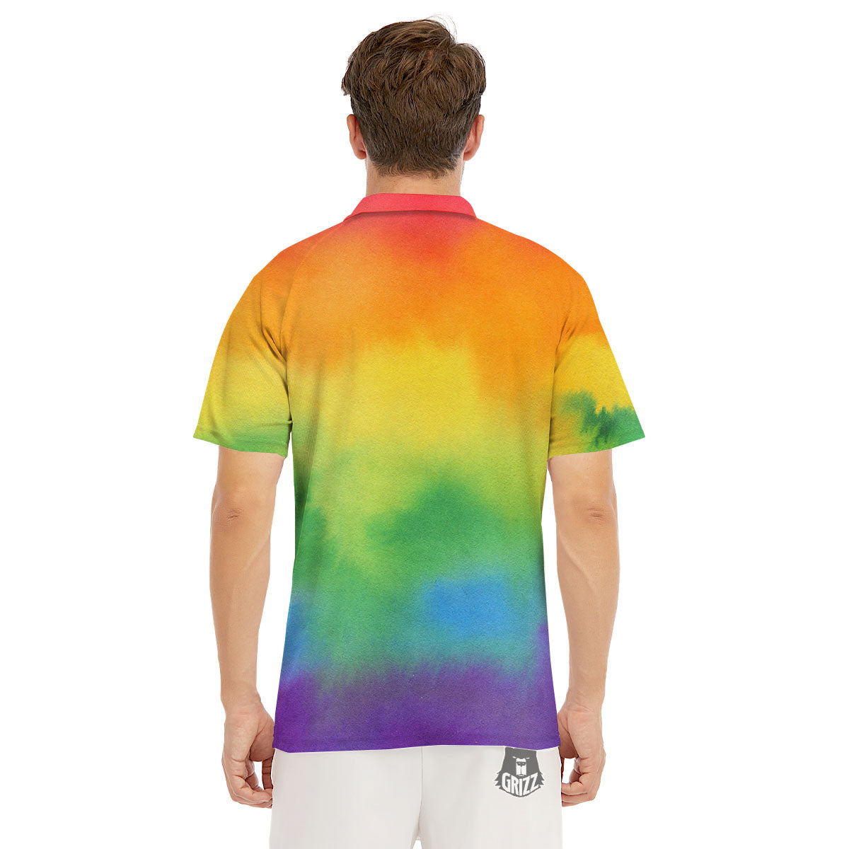 LGBT Pride Watercolor Rainbow Print Men's Golf Shirts-grizzshop