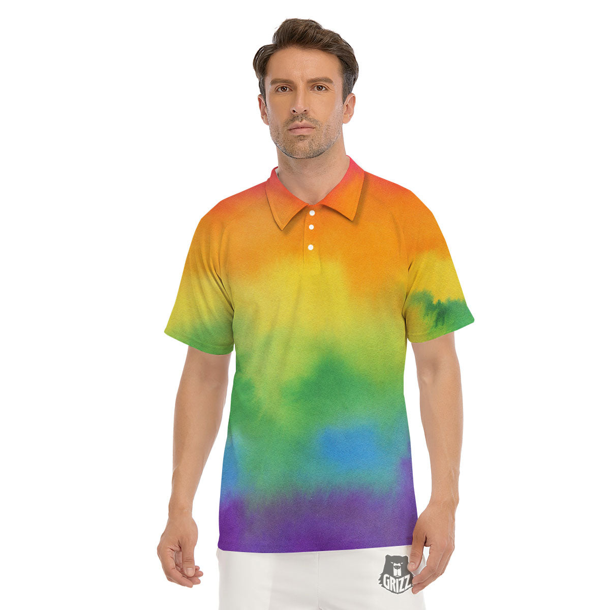 LGBT Pride Watercolor Rainbow Print Men's Golf Shirts-grizzshop