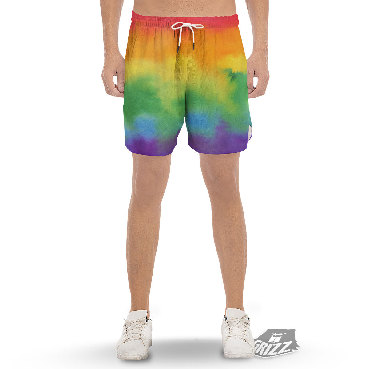 LGBT Pride Watercolor Rainbow Print Men's Gym Shorts-grizzshop