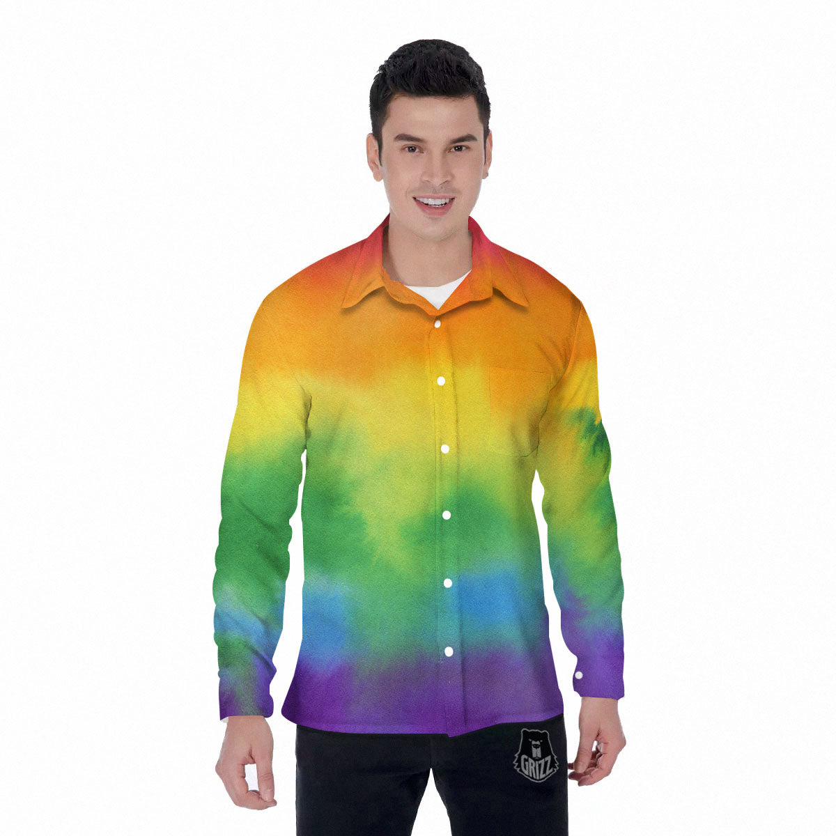 LGBT Pride Watercolor Rainbow Print Men's Long Sleeve Shirts-grizzshop