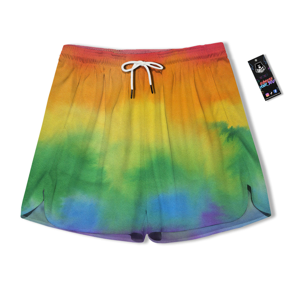 LGBT Pride Watercolor Rainbow Print Men's Running Shorts-grizzshop