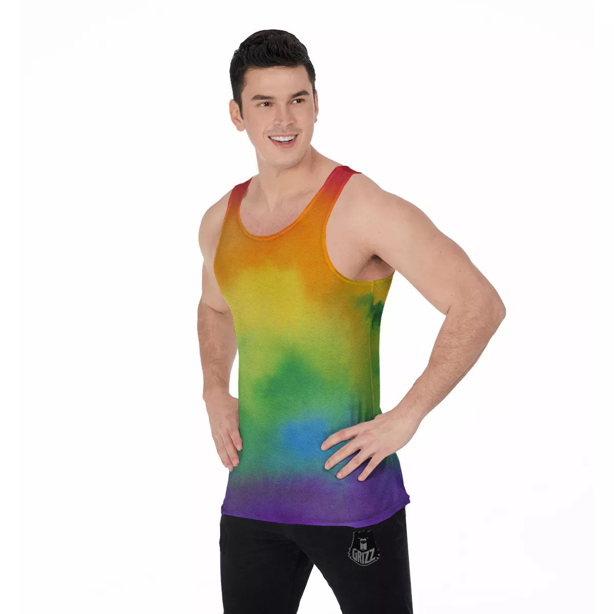 LGBT Pride Watercolor Rainbow Print Men's Tank Top-grizzshop