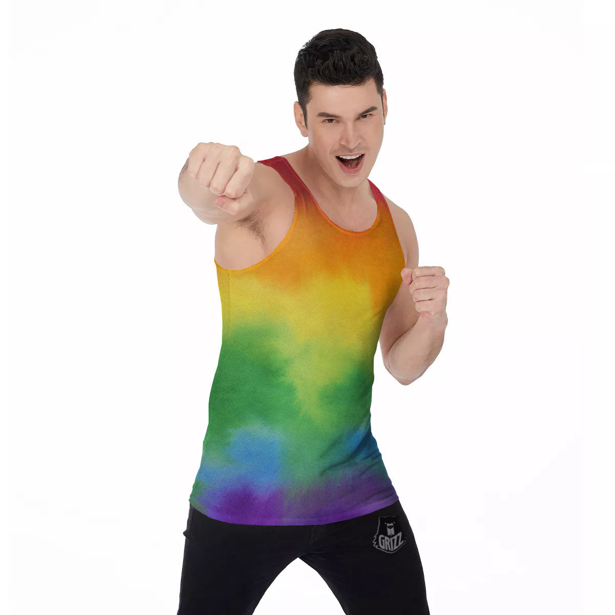 LGBT Pride Watercolor Rainbow Print Men's Tank Top-grizzshop