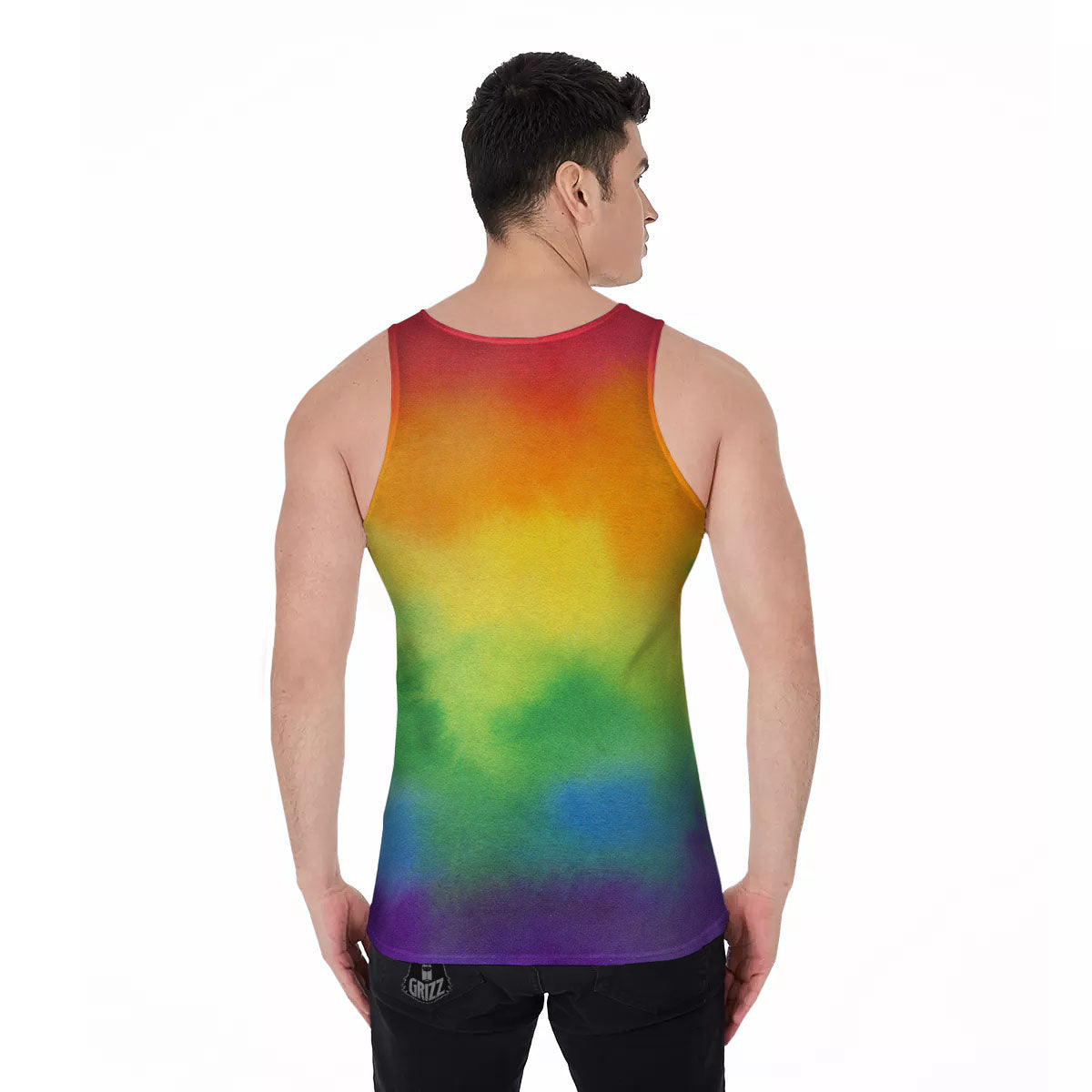 LGBT Pride Watercolor Rainbow Print Men's Tank Top-grizzshop