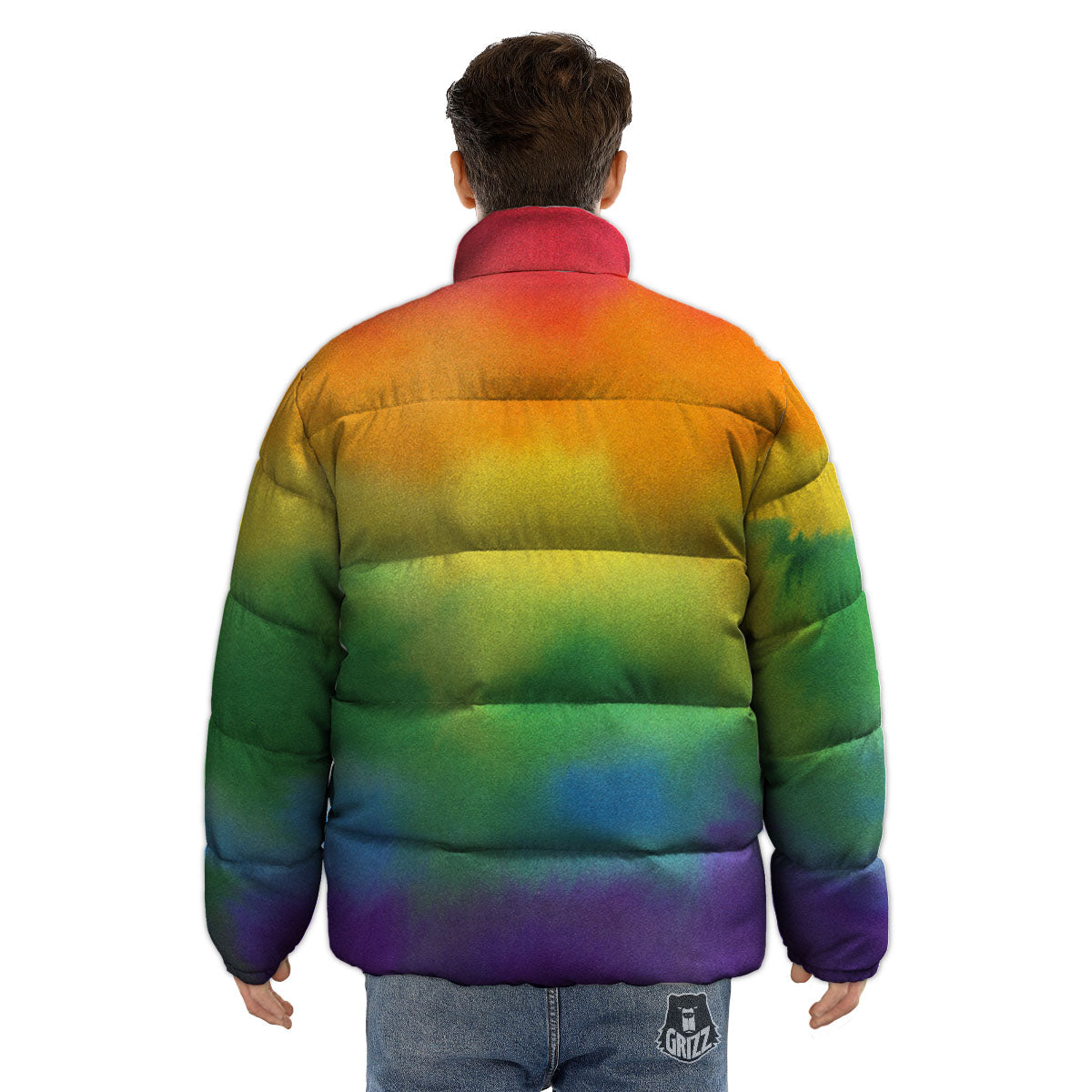 LGBT Pride Watercolor Rainbow Print Puffer Jacket-grizzshop