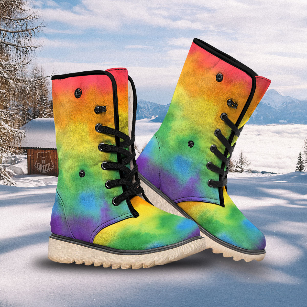 LGBT Pride Watercolor Rainbow Print Snow Boots-grizzshop