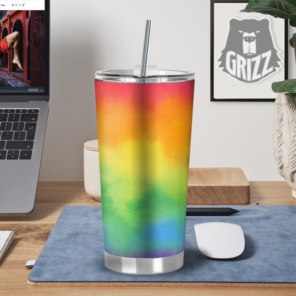 LGBT Pride Watercolor Rainbow Print Tumbler-grizzshop