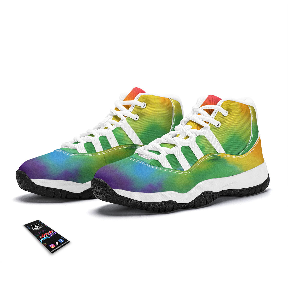 LGBT Pride Watercolor Rainbow Print White Bball Shoes-grizzshop