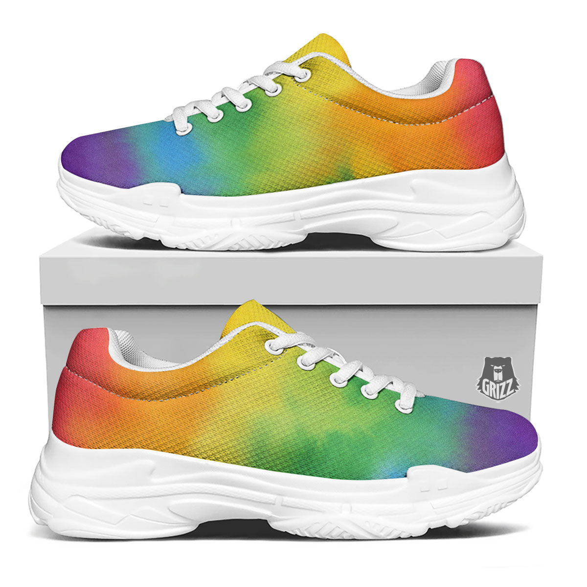 LGBT Pride Watercolor Rainbow Print White Chunky Shoes-grizzshop