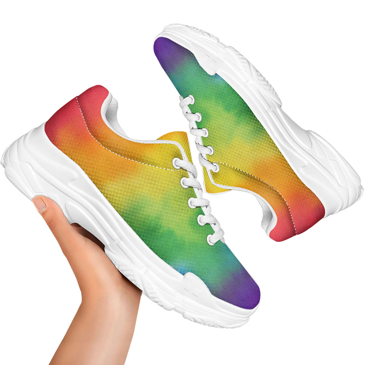 LGBT Pride Watercolor Rainbow Print White Chunky Shoes-grizzshop