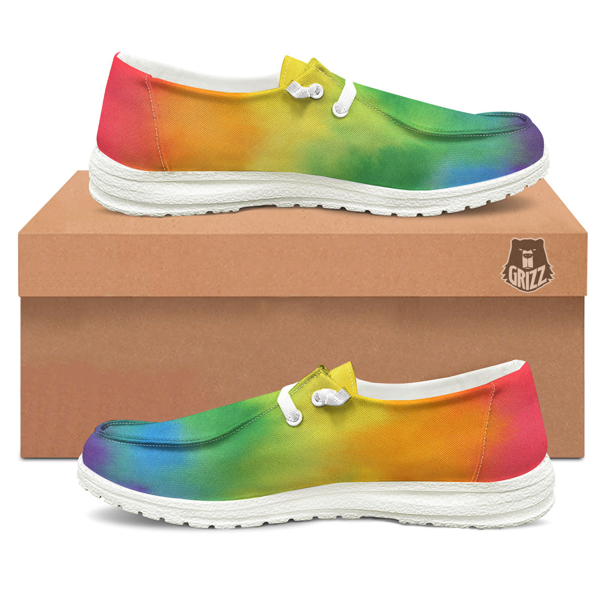 LGBT Pride Watercolor Rainbow Print White Loafers-grizzshop