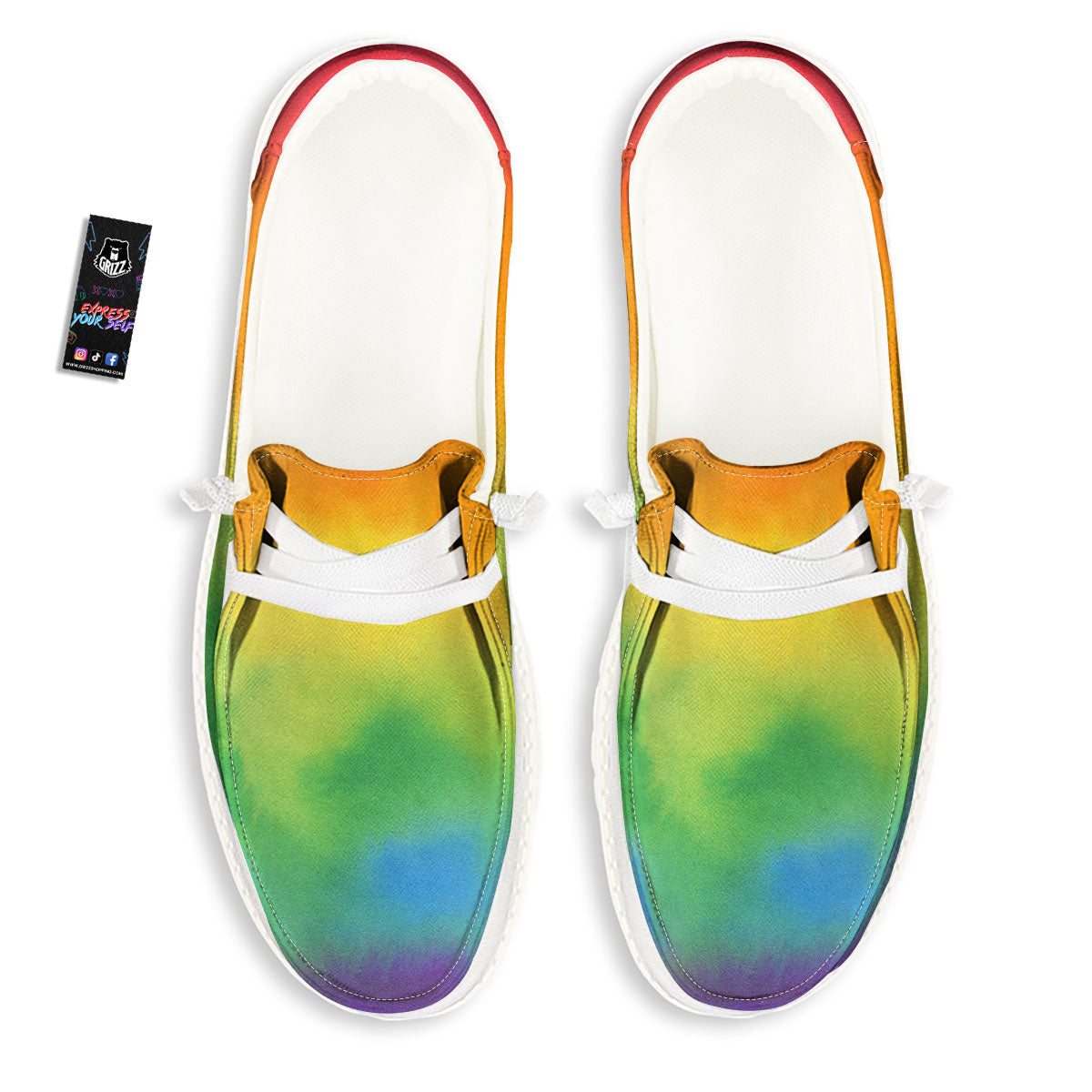 LGBT Pride Watercolor Rainbow Print White Loafers-grizzshop