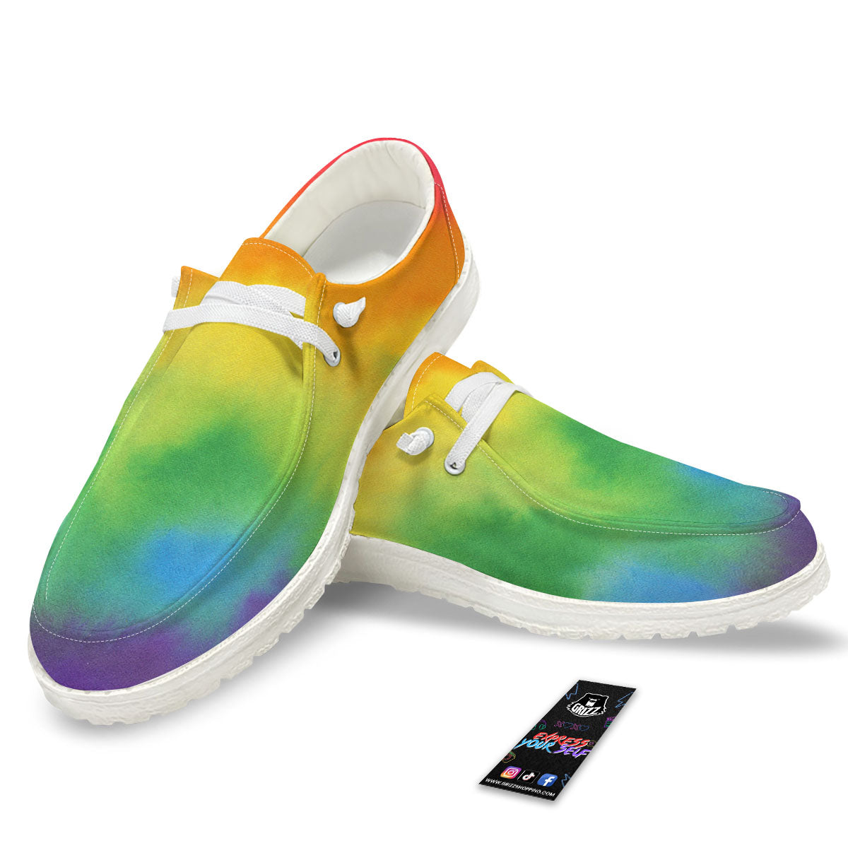 LGBT Pride Watercolor Rainbow Print White Loafers-grizzshop