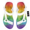 LGBT Pride Watercolor Rainbow Print White Open Toe Sandals-grizzshop