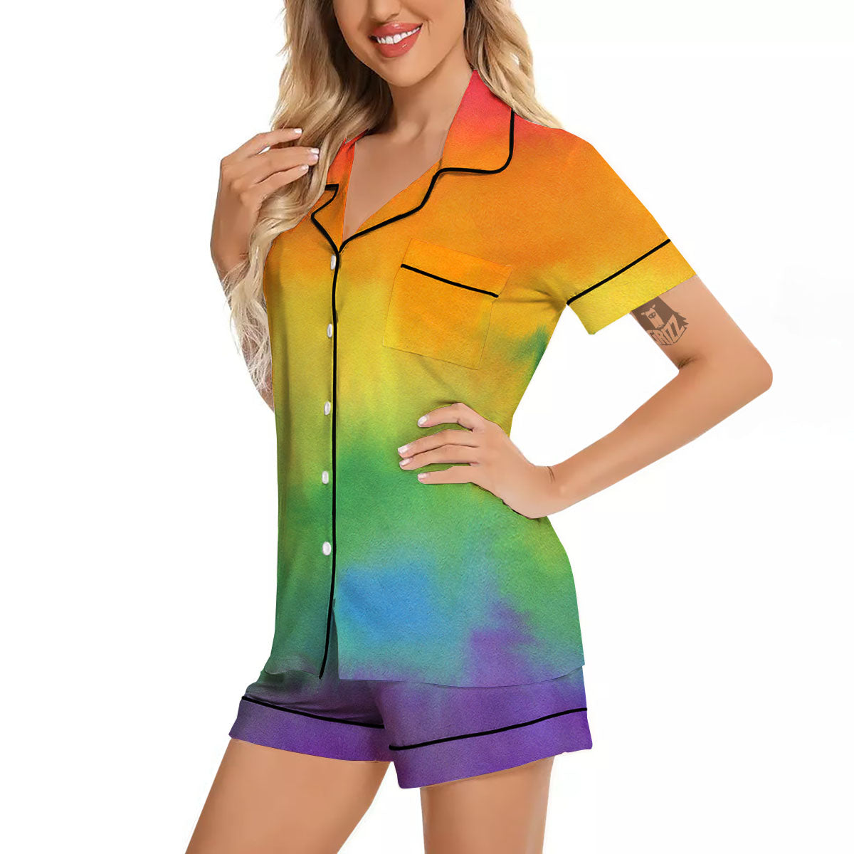 LGBT Pride Watercolor Rainbow Print Women Silk Pajamas-grizzshop