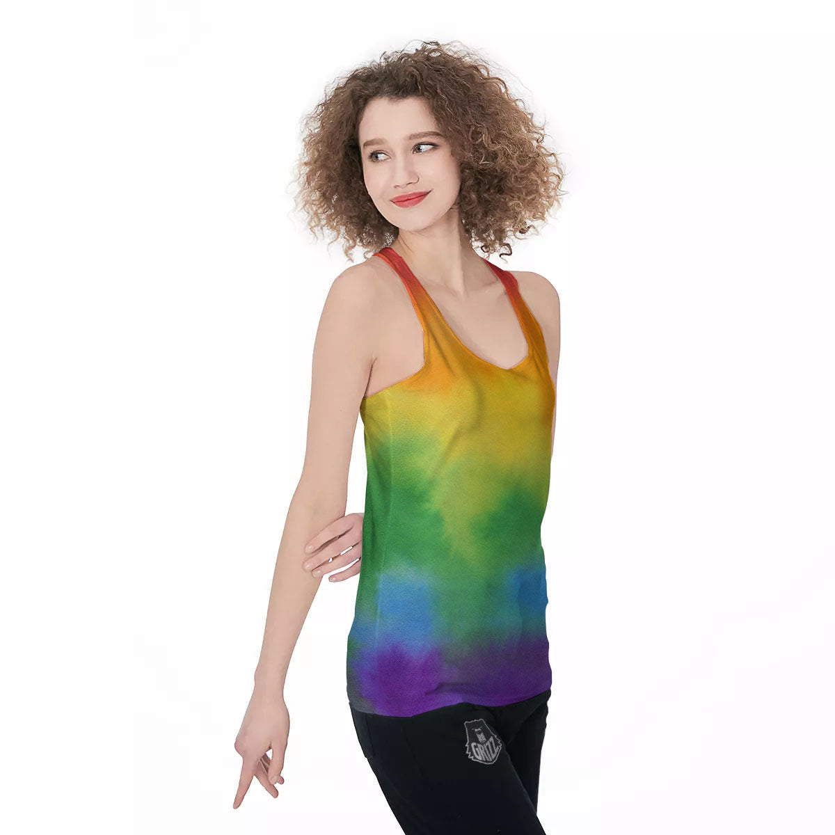 LGBT Pride Watercolor Rainbow Print Women's Racerback Tank Top-grizzshop