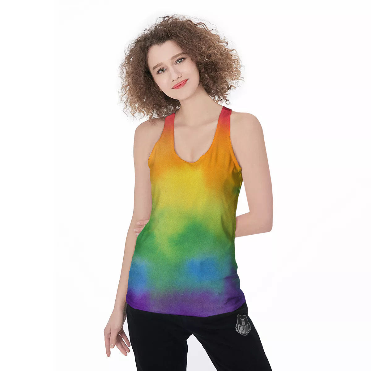 LGBT Pride Watercolor Rainbow Print Women's Racerback Tank Top-grizzshop