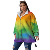 LGBT Pride Watercolor Rainbow Print Women's Sherpa Jacket-grizzshop