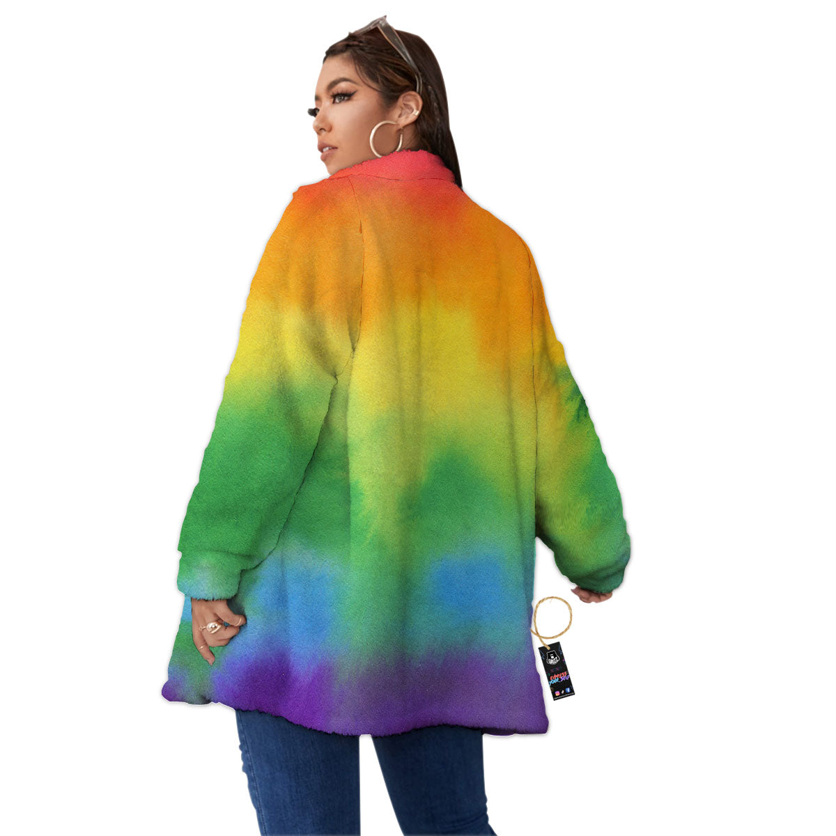 LGBT Pride Watercolor Rainbow Print Women's Sherpa Jacket-grizzshop