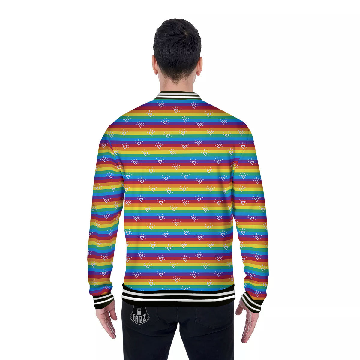 LGBT Stripes Abstract Rainbow Print Baseball Jacket-grizzshop