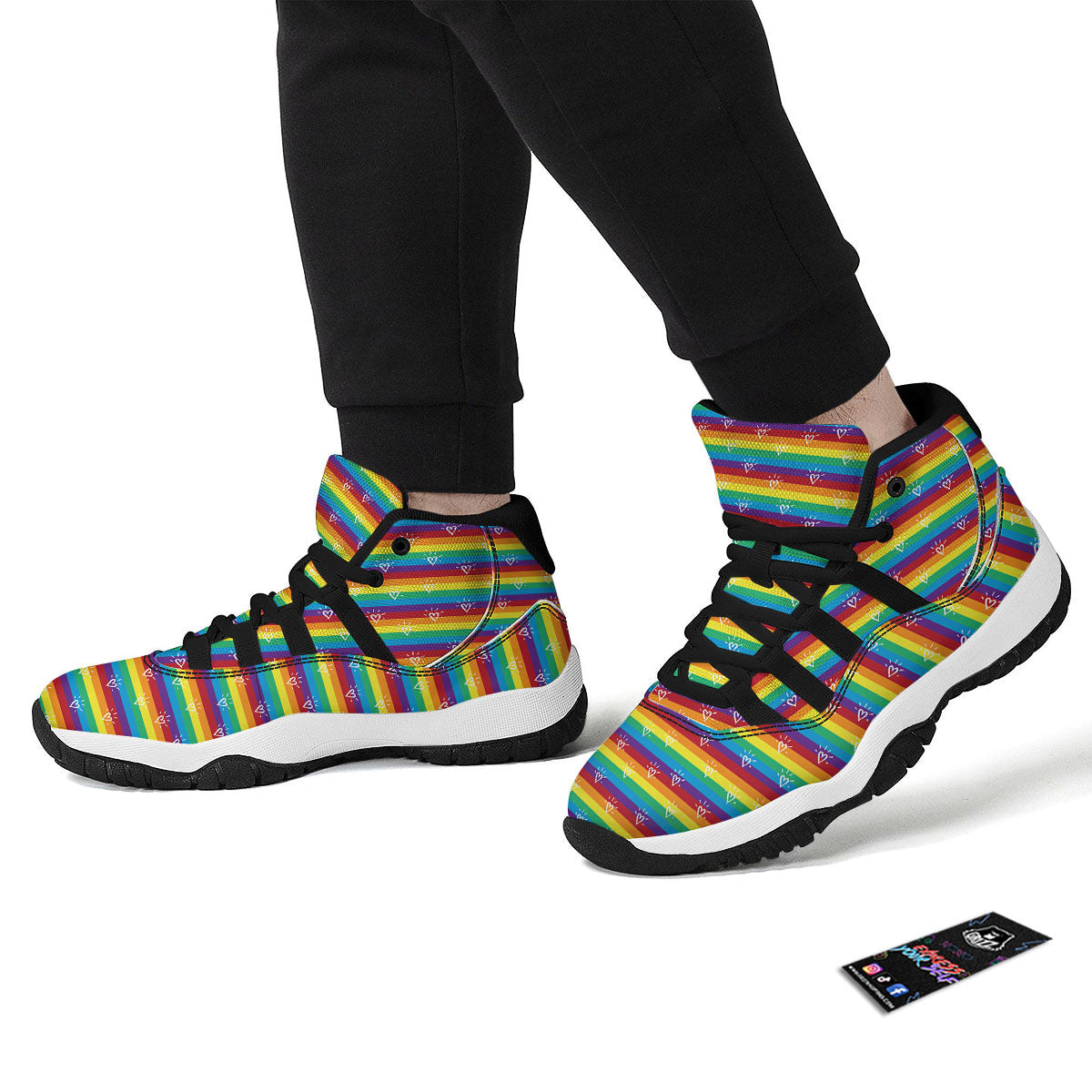 LGBT Stripes Abstract Rainbow Print Black Bball Shoes-grizzshop